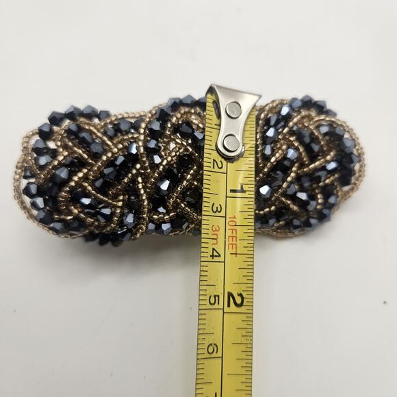 Vintage Gold-tone Barrette Set Woven Black Faceted Beads Hair Clips Glam Bridal main image 6